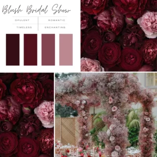 Blush After Dark - in 2026, The Blush Bridal Show is an invitation into a world of modern romance and timeless elegance. Rich burgundy tones bring depth and drama, while soft blush hues add warmth, balance, and effortless beauty. Together, they create a palette that feels intimate yet elevated—bold yet undeniably refined. This theme celebrates couples who crave sophistication with soul, where every texture, color, and moment feels intentional. It’s not just a look, it’s a feeling: romantic, enchanting, and unforgettable.
